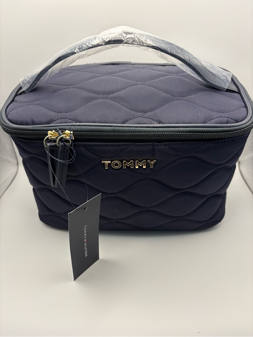 Tommy Hilfiger Quilted Navy Cosmetic Pouch with Gold Logo